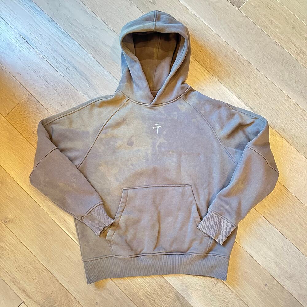 Three Nails Signature Fleece Hoodie Deep Taupe Size Large Reverse Tie Dye